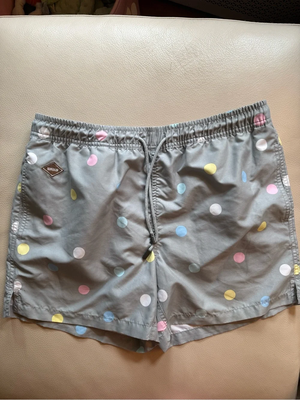 Men's Gray Polka Dot Swim Trunks with Pastel Dots